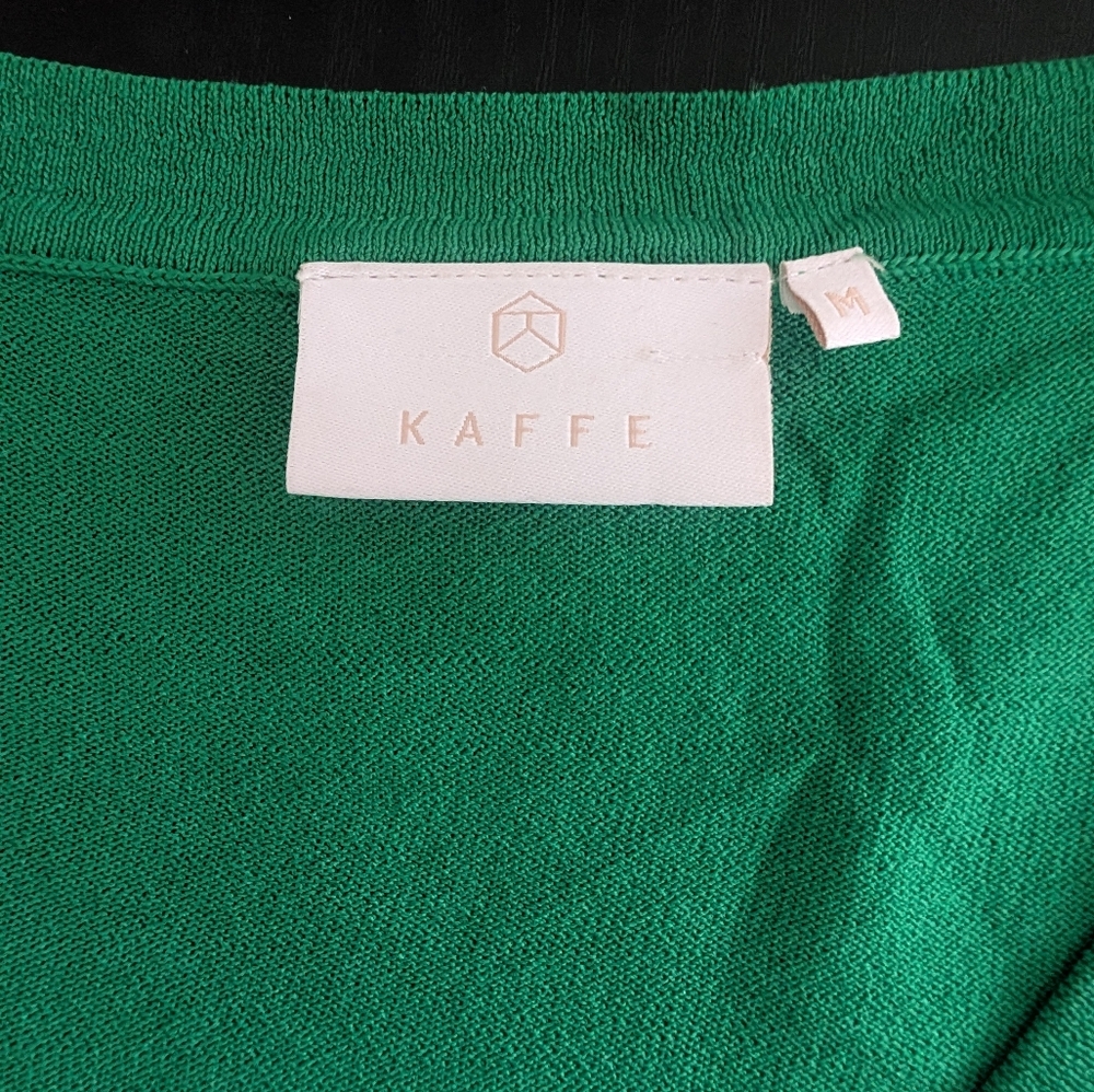 KAFFE Green V-Neck Knit Pullover Ruffle Bell Sleeve Sweater Sella Viscose Blend - Picture 4 of 7